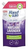 Hand san Mydło w płynie Natural Lavender w woreczku uzupełniającym | z naturalnym olejkiem lawendowym | mycie rąk i oczyszczanie twarzy | receptura bez mikroplastiku | neutralne pH i wegańskie | 500
