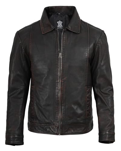 Image of Decrum Vintage Style Mens Leather Jacket - Real Lambskin Classic Shirt Collar Leather Jackets for Men