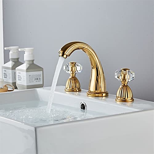Grifos táctiles, grifos, grifo mezclador de lavabo grifo cromado, grifo de lavabo de tres agujeros, mango de cristal frío y caliente, grifo de baño de grúa de latón, grifo de cristal de baño para baño