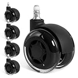 2.5 Inch Office Chair Wheels Set of 5 - Dual Rubber Wheels for Hardwood & Carpet - Heavy Duty Smooth Quiet Rolling Casters Replacement Universal Fit Computer Desk Gaming Chair