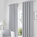 RayyanLinen Readymade Blackout Thermal Eyelet Ring Top Pair of Curtains Including 2 free Tiebacks (GREY SILVER, Width 66" x Drop 72")