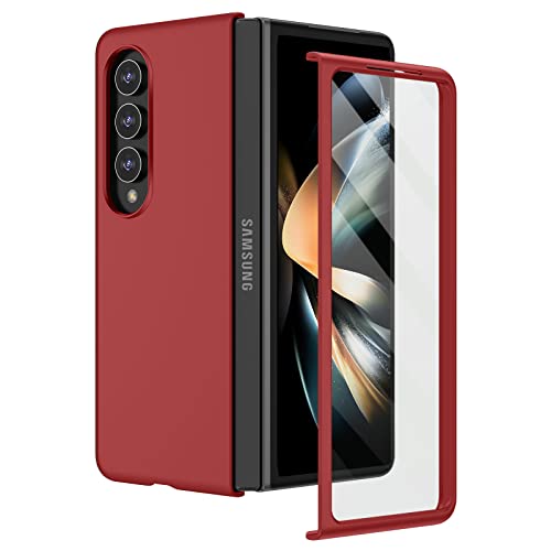 Ruky for Samsung Galaxy Z Fold 4 Case with Built-in Screen Protector, Hard PC Ultra Slim Anti-Scratches Shockproof Protective Women Phone Case for Samsung Galaxy Z Fold 4, Red