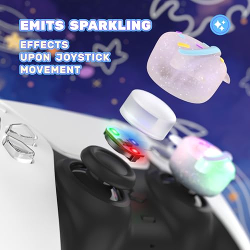 Image of PlayVital Cute Universal Illuminated LED Thumbstick Grips for ps5, for ps4, Joystick Caps for Xbox Series X /S, for Xbox One, Switch Pro Controllers, Joystick Protection - Planet & Sweet Bunny