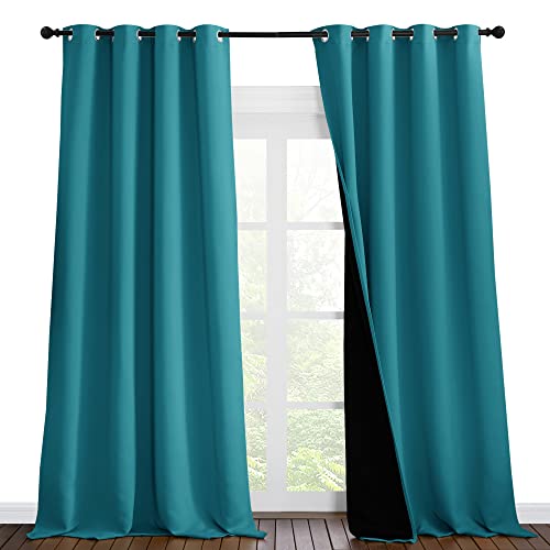 Image of NICETOWN Full Shading Curtains 96 inches Long 2 Panels Set for Windows, Super Heavy-Duty Black Lined Blackout Curtains for Bedroom, Privacy Assured Window Treatment (Peacock Teal, 55 inches W)