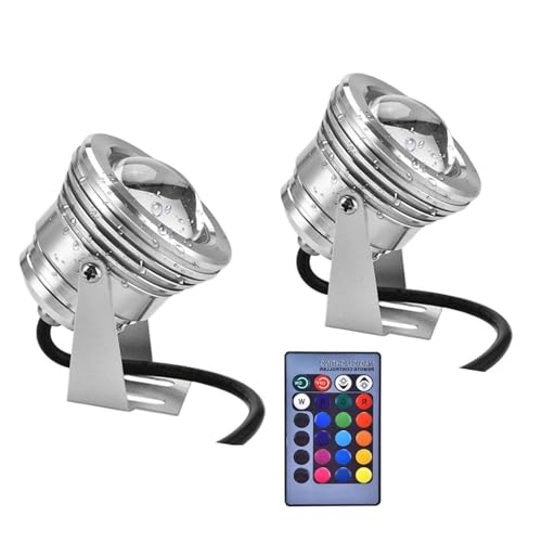 THEGA Luces Fuente sumergibles 2 Piezas - luz Piscina Exterior 10W, iluminación Acuario RGB, con Foco ontrol Remoto,ámpara Estanque subacuática Impermeable IP68, luz Paisaje(10W(12V))