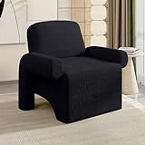 Dewhut Modern Sherpa Accent Chair, Fuzzy Upholstered Single Sofa with Round Armrest, Cozy Teddy Reading Side Chair for Living Room, Bedrooms, Corner (Black)