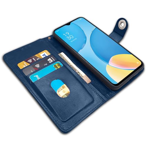 Image of Pikkme Oppo A15 / A15s Flip Cover Leather Finish | Inside TPU with Card Pockets | Wallet Stand and Shock Proof | Complete Protection Button Flip Case (Blue)