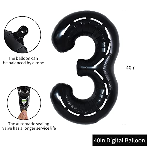 Image of TONIFUL 40 Inch Large Race Car Number 3 Balloon 3rd Birthday Decorations