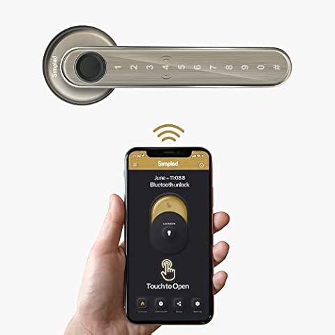 Simpled LeverLine Smart Lock, Fingerprint Keyless Security Entry Door Lock, Bluetooth Electronic Deadbolt, Touch Keypad, Smartphone Access (Bright)… Cover