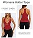 Women's Sexy Deep V Neck Red Halter Tops for Women Ribbed Racerback Tank Low Plunge Medium Slim Fit Trendy Y2k Cute Summer Workout Going Out Sleeveless Top