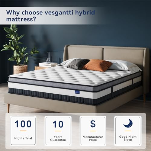 Vesgantti 8-Inch Hybrid Full Mattress - Ergonomic Memory Foam and Pocket Spring Design, Medium Firm Feel