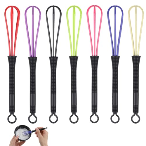 Neyauo 7 Stück Mini Kunststoff Schneebesen Set Klein Bunt Rührbesen Salon Friseur Rührstab Creme Whisk Küche Ballon Kleiner Mixer Rührer Werkzeug