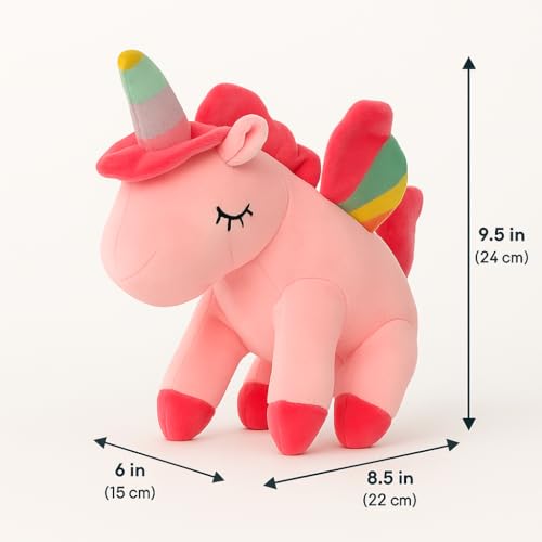 Image of Soft Unicorn Plush Toy for Kids | Cute Sleeping Unicorn Stuffed Animal for Girls & Boys Hugging Toy Gift for Birthday & Baby Room Decor (Pink Color) 25cm