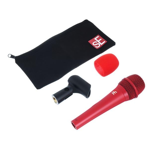 sE Electronics V7 Supercardioid Dynamic Handheld Vocal Microphone - Red with Tripod Microphone Stand and XLR Cable