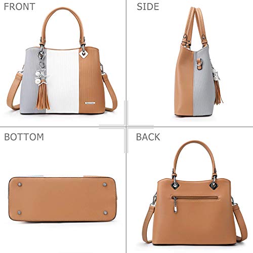 Handbags for Women with Multiple Internal Pockets in Pretty Color Combination (Extra Large - Khaki) - Thumbnail 6