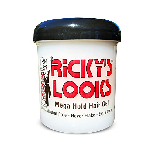 Ricky's Looks Mega Hold Styling Hair Gel for Curly, Frizzy, Straight, Wavy & Fine Hair - Flake Free, Strong Hold and Shine - For All Hair Types - Men & Women