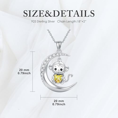 Image of PROESS Animal Birthstone Necklace 925 Sterling Silver Otter /Axolotl /Hippo /Elephant /Dachshund /Monkey /Red Panda Pendant Necklace Animal Birthstone Jewelry Gifts for Women