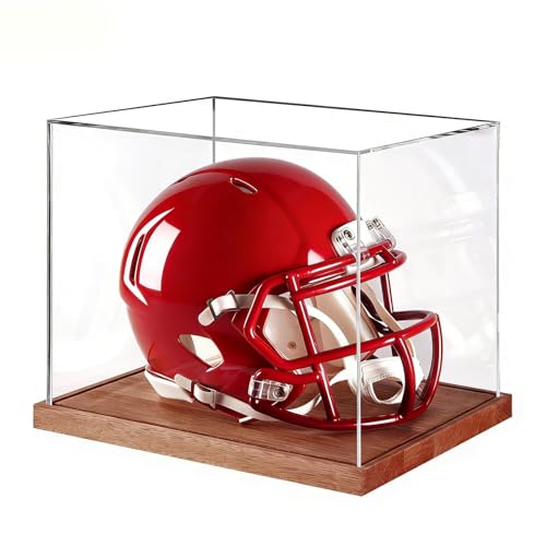 Estuche para casco de tamaño real, con soporte de madera incluido | Expositor para casco de fútbol americano | para artículos de colección deportiva: baloncesto, fútbol, béisbol, hockey