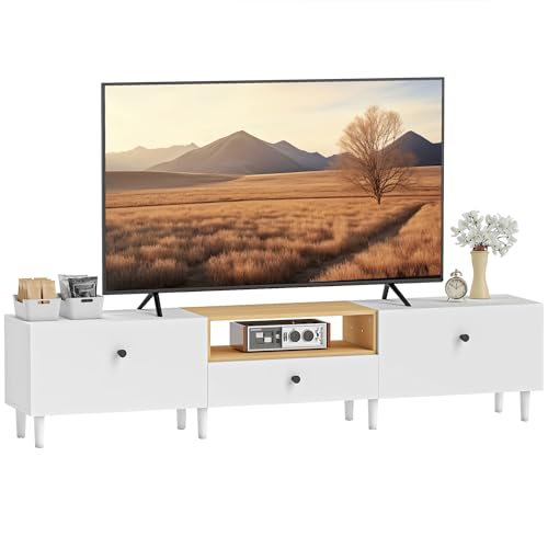 HOMCOM Meuble TV 200 cm, Meuble télé pour téléviseur jusqu'à 90 Pouces avec 2 Portes rabattables, tiroir, charnières à Fermeture amortie et 8 Pieds,...