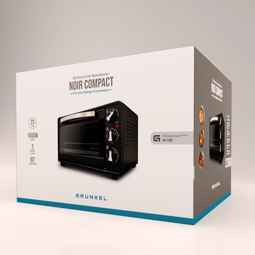 Grunkel - Horno eléctrico multifunción de sobremesa de 23l con 3 funciones de calor y selector de temperatura hasta 230°C. Temporizador hasta 60 min - 1600W (Negro) (HR-23HN)