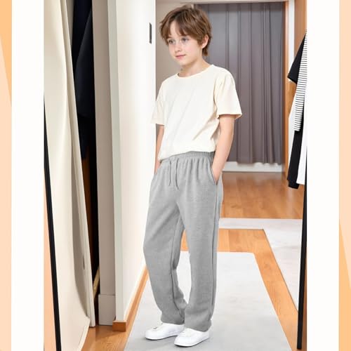 Boys Baggy Cargo Sweatpants Straight Wide Leg Open Bottom Drawstring Elastic Waist Workout Athletic Joggers Sweat Pants4