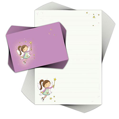 Juego de papel de carta para niños, 20 hojas, DIN A4, con líneas, incluye 20 sobres impresos, papel de carta para niños, juego de papel de carta para niña Cover