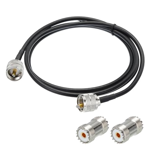 sourcing map 1Pcs 5FT RG58 Coaxial Cables UHF Male to UHF Male with Adapter Low Loss RF Coaxial Cable Black for CB,Amateur,Two-Way Radio,SWR Meter,Antenna,Walkie
