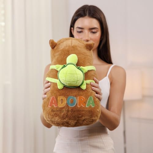 Image of ADORA Capybara with turtle soft toy - 40 cm (Brown) Cute and Cuddly Brown Plush Stuffed Animal for Babies, Kids Lovable Fluffy Capybara Plushies Realistic Design Stuffed Doll Snot-Pulling Fun for Kids