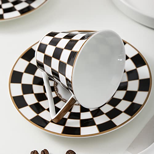 Porlien Hans 7-Ounce Checker Teacups And Saucers Set Of 6, Coffee Cups Set #TOP5