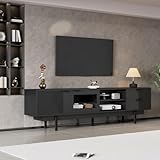LARFOEK TV Schrank, Lowboard mit 2 Türen und 2 Schubladen, Fernsehschrank für Fernseher bis zu 80 Zoll, Fernsehtisch für Wohnzimmer, 200 x 40 x 50,5 cm, Schwarz (Schwarz)