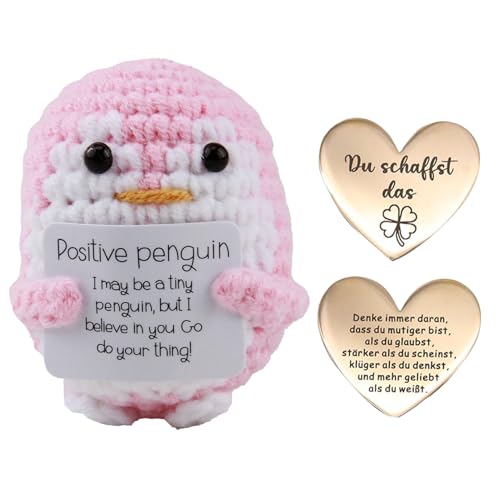 WLVinson Positive Penguin Gift, 6.5 cm Mini Penguin Cuddly Toy, Small Penguin Gifts with Card, Positive Penguin and Pocket Hug Lucky Charm, Knitted Toy Doll for Friends Encouragement