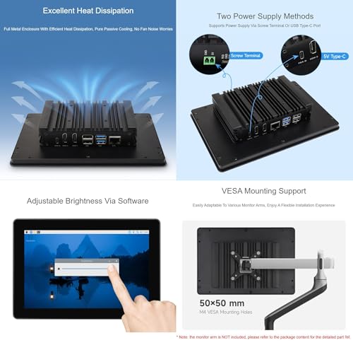 Image of TUOPUONE 10.1inch 1280x800 Industrial HMI All-in-one Touch Display for Raspbery Pi, Supports Dual 4K HDMI Output, 10-Point Touch, Optical Bonding, Aluminum Alloy Case, Raspbery Pi 4-2GB Included