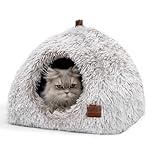 Igloo Cat and Dog Bed, Large Indoor Tent, 2 in 1 Anti-Slip Trundle Bed with Handle, Washable and Removable, Light Brown Cushion
