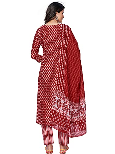 Image of Vbuyz Women's Printed & sequience work A-line Cotton Pink Kurta Pant With Dupatta
