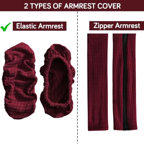 Image of HOKIPO 210gsm Jacquard Water Repellent Armrest Covers for Office Chair (Elastic Style), 1 Pair, Burgundy (NEW-AR-5931-BRGN)