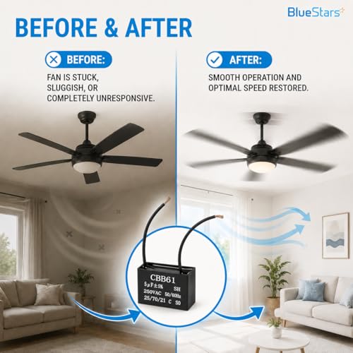CBB61 Ceiling Fan Capacitor 2 Wire 5uf Compatible with 250VAC Fan Capacitor 50/60Hz CBB61-5 (1 Pack) by BlueStars - Image 7