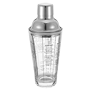 DOITOOL Glazen Cocktail Shaker Gedrukt met Recepten, 400ml Martini Shaker Drink Shaker, RVS Mixing Shaker, Lekbestendig…