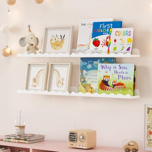 Image of Lifewit Plastic Nursery Floating Book Shelves 12 Pack, 15 inchx3.4 inch White Clouds Plastic Wall Shelf for Bedroom Kids, Hanging Bookshelf Racks for Baby Toddler Children Room Decor, White