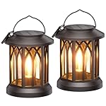 WdtPro Solar Lanterns Outdoor Waterproof, Upgraded Bright Hanging Solar Lights for Outside,Solar Powered Lanterns Lighting LED for Garden Patio Yard Decorative 2 Pack (Warm Light)