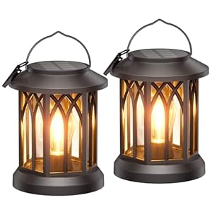 WdtPro Solar Lanterns Outdoor Waterproof, Upgraded Bright Hanging Solar Lights for Outside,Solar Powered Lanterns Lighting LED for Garden Patio Yard Decorative 2 Pack (Warm Light)