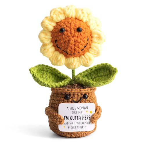 Funny Retirement Gifts for Women Mom Coworker Teacher - Mini Positive Sunflower Crochet A Wise Woman Once Said - Appreciation, Leaving, Farewell, Going Away Gifts for Friends, Employee