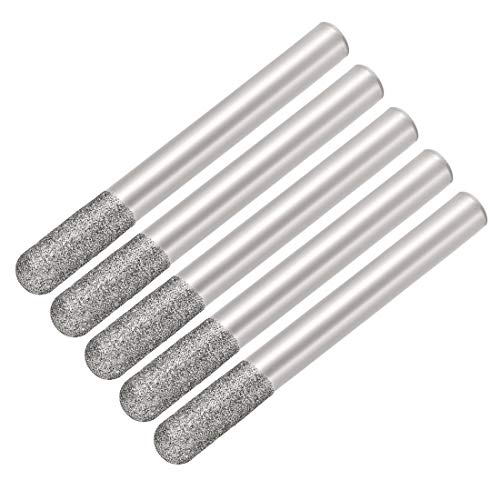 uxcell Diamond Burrs Bits Grinding Drill Carving Rotary Tool for Glass Stone Ceramic 120 Grit 1/4" Shank 6mm Cylinder Ball Nose 5 Pcs