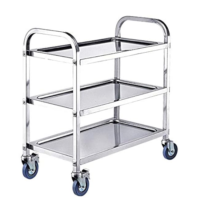 3 Tier Stainless Steel Rolling Tea Cart with Storage Ideal for Hotel and Restaurant Dining Room Dessert Presentation Comes with Essential Accessories-jY6Txwxu