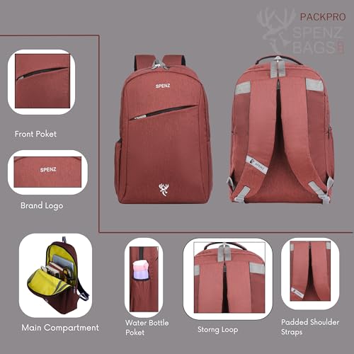 Image of SPENZ BAGS Laptop Backpack -Breathable Shoulder Straps, Mesh Side Pocket, Waterproof, Front Zipped Pocket, Padded Laptop Compartment, Backpacks