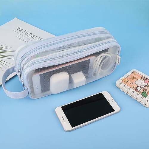 Image of iSuperb Large Capacity Pencil Case Grid Mesh Pencil Pouch Handheld Pen Bag for Teen Boys Girls School Students College