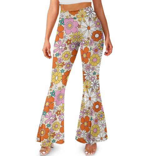 Suobstales Calça feminina de ioga bootcut de cintura alta, leggings de ioga flare com bainha dividid