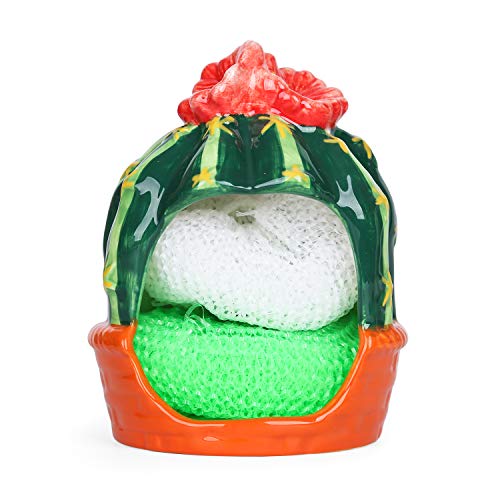 Ceramic Kitchen Scrubby Sponge Holder, Art Cactus Collection, Adorable Home & Kitchen Decor