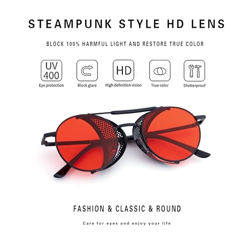 Image of RONSOU Steampunk Style Round Vintage Polarized Sunglasses Retro Eyewear UV400 Protection Matel Frame