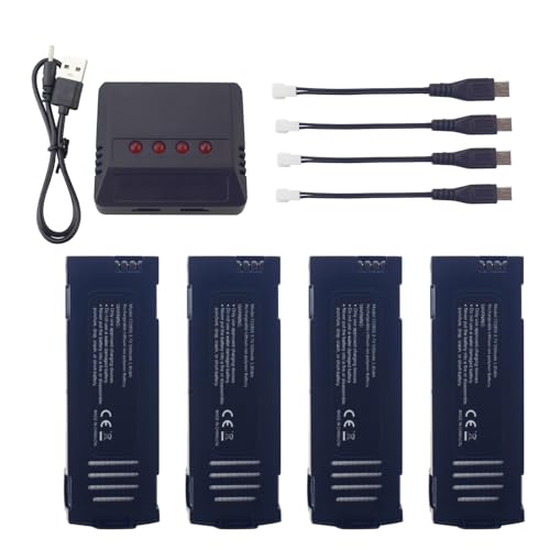 Fytoo 4PCS 3.7V 500mah Lipo Battery with 4-in-1 Charger for D20 Mini Drone Folding Quadcopter Spare Parts