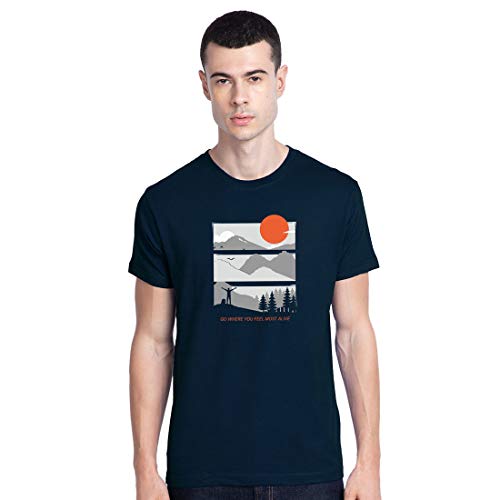 Image of Bewakoof Men's Feel Most Alive Printed 100% Cotton T-Shirt - Regular Fit, Round Neck, Half Sleeves